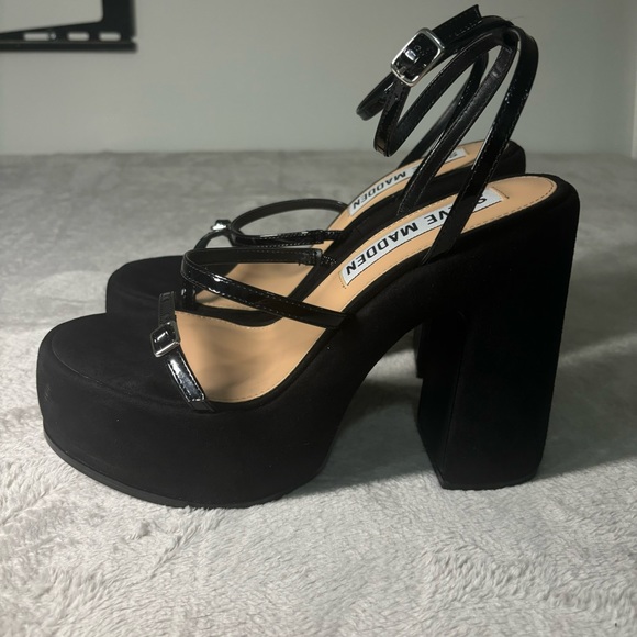 Steve Madden Erica Black Suede Platform Strappy Sandals Size 10 - Picture 4 of 11